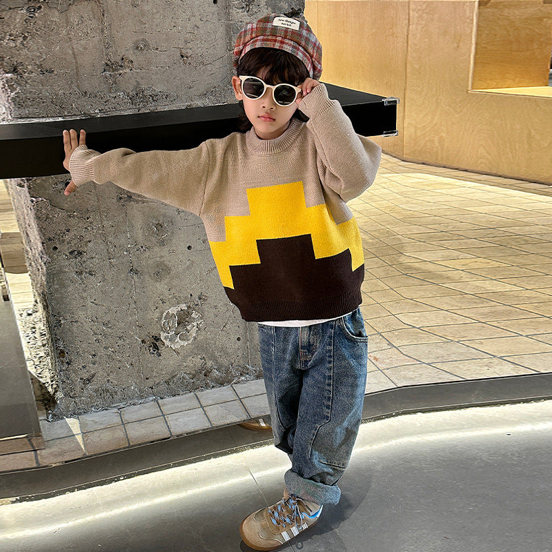 Boys Thickened Knit Sweater Long Sleeve Casual Pullover