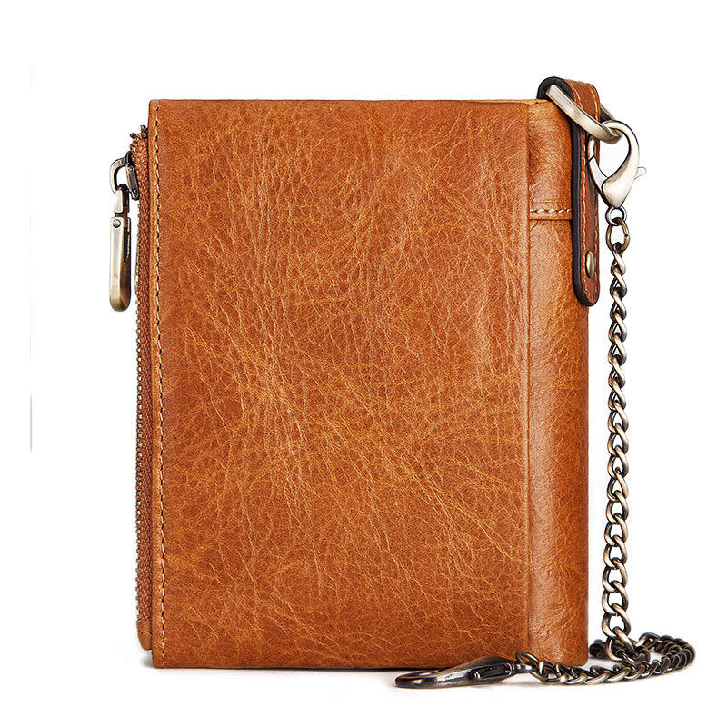 Unisex Double-Zip Leather Wallet with Card Slots