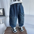 Casual Denim Cargo Pants for Boys Kids with Curved Leg Design
