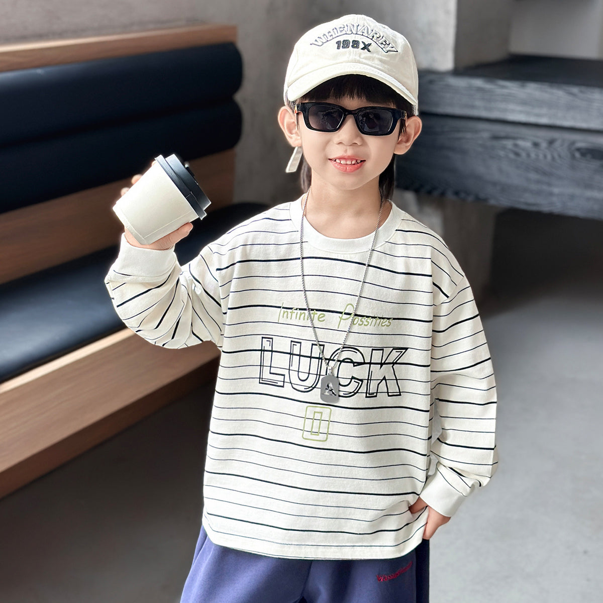 Boys' Striped Long Sleeve Crew Neck Sweatshirt