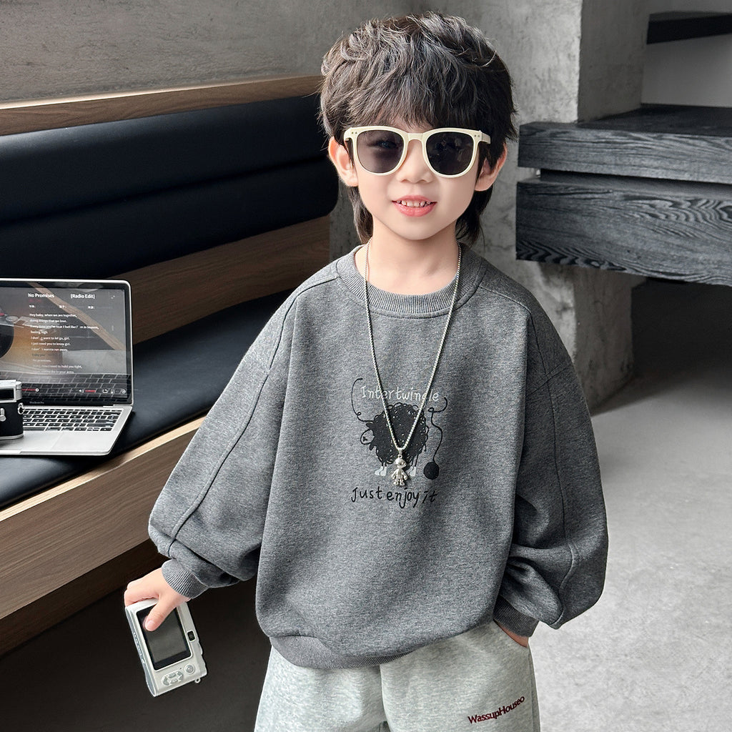 Casual Long Sleeve Hooded Boys Sweatshirt