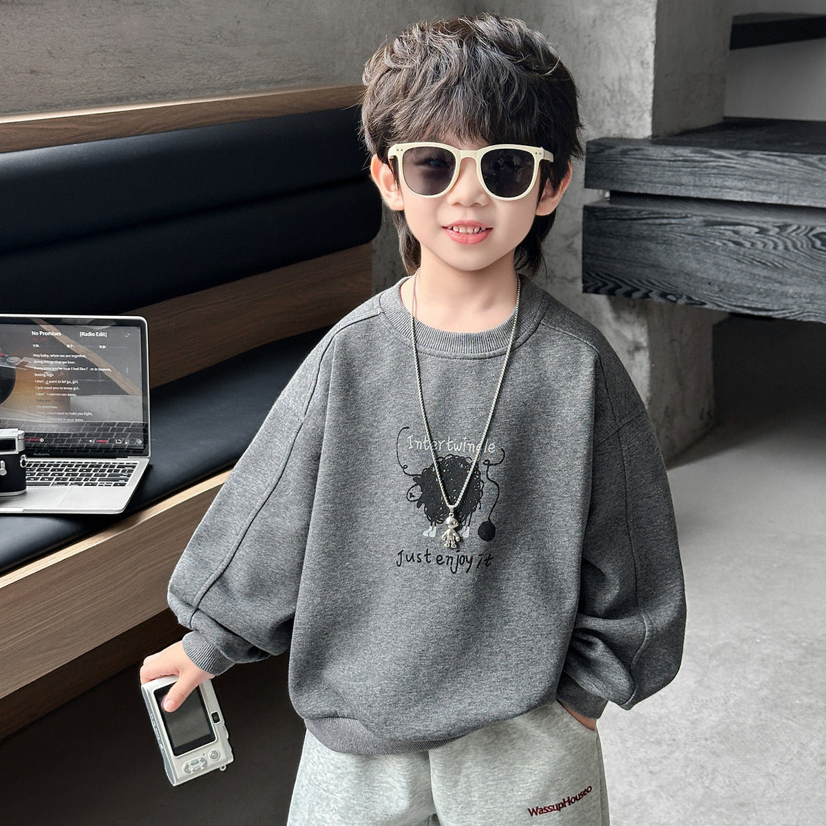 Casual Long Sleeve Hooded Boys Sweatshirt