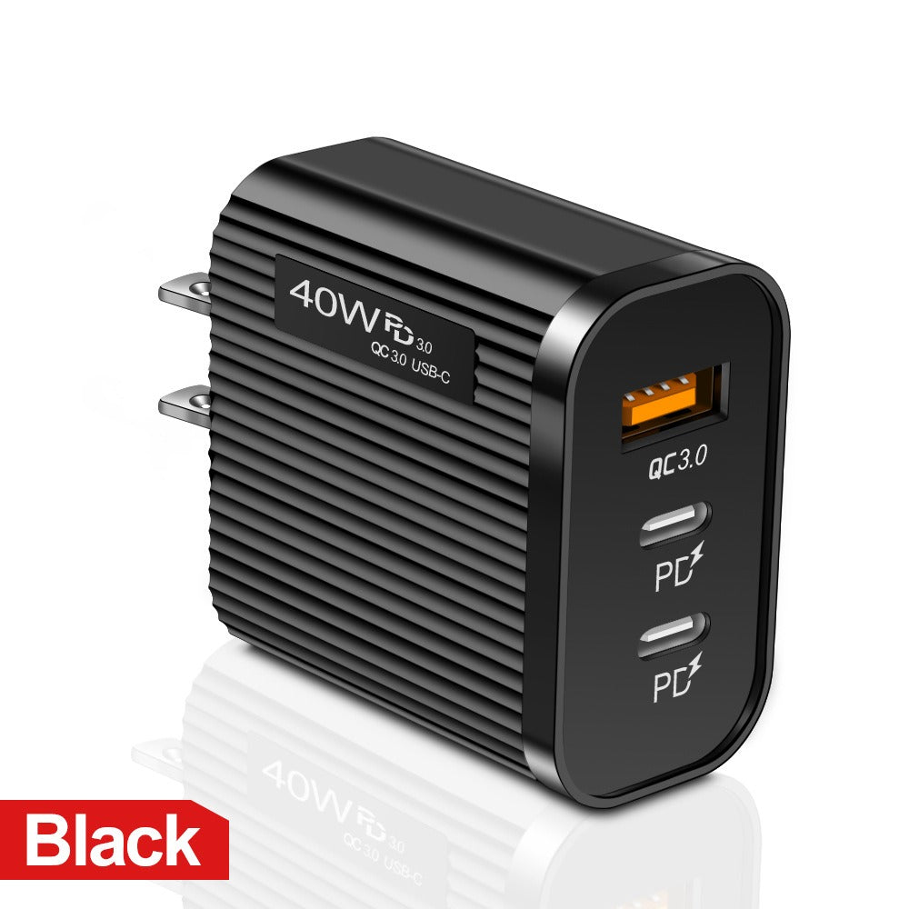 Striped USB+2PD Type-C Mobile Phone Charger Multi Port Travel Charging Head