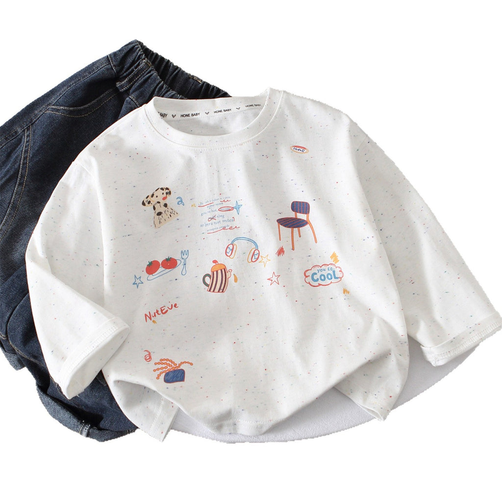 Casual Trendy Boys Graphic Print Short Sleeve Cotton T-Shirt
