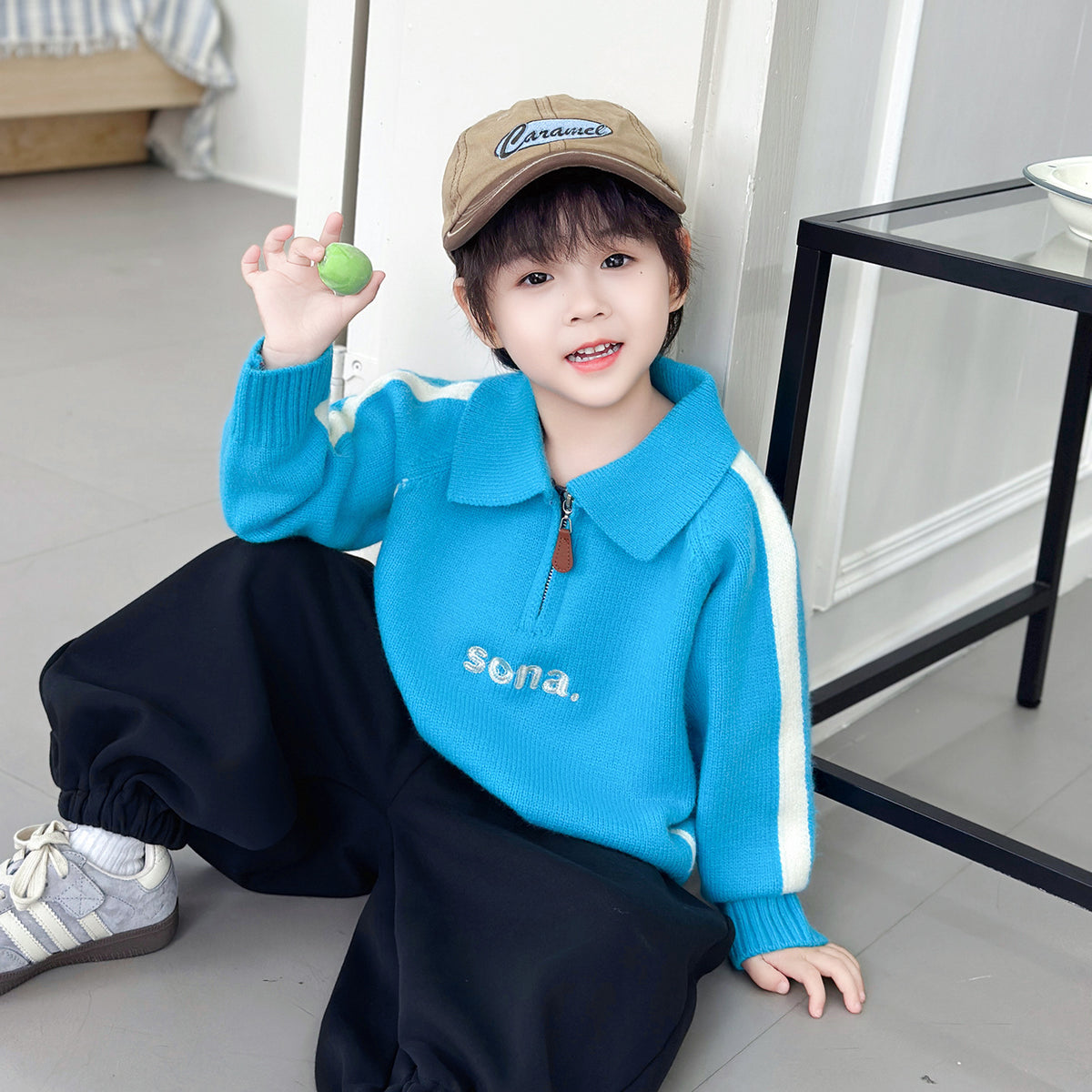 Boys' Long Sleeve Polo Collar Knit Sweater