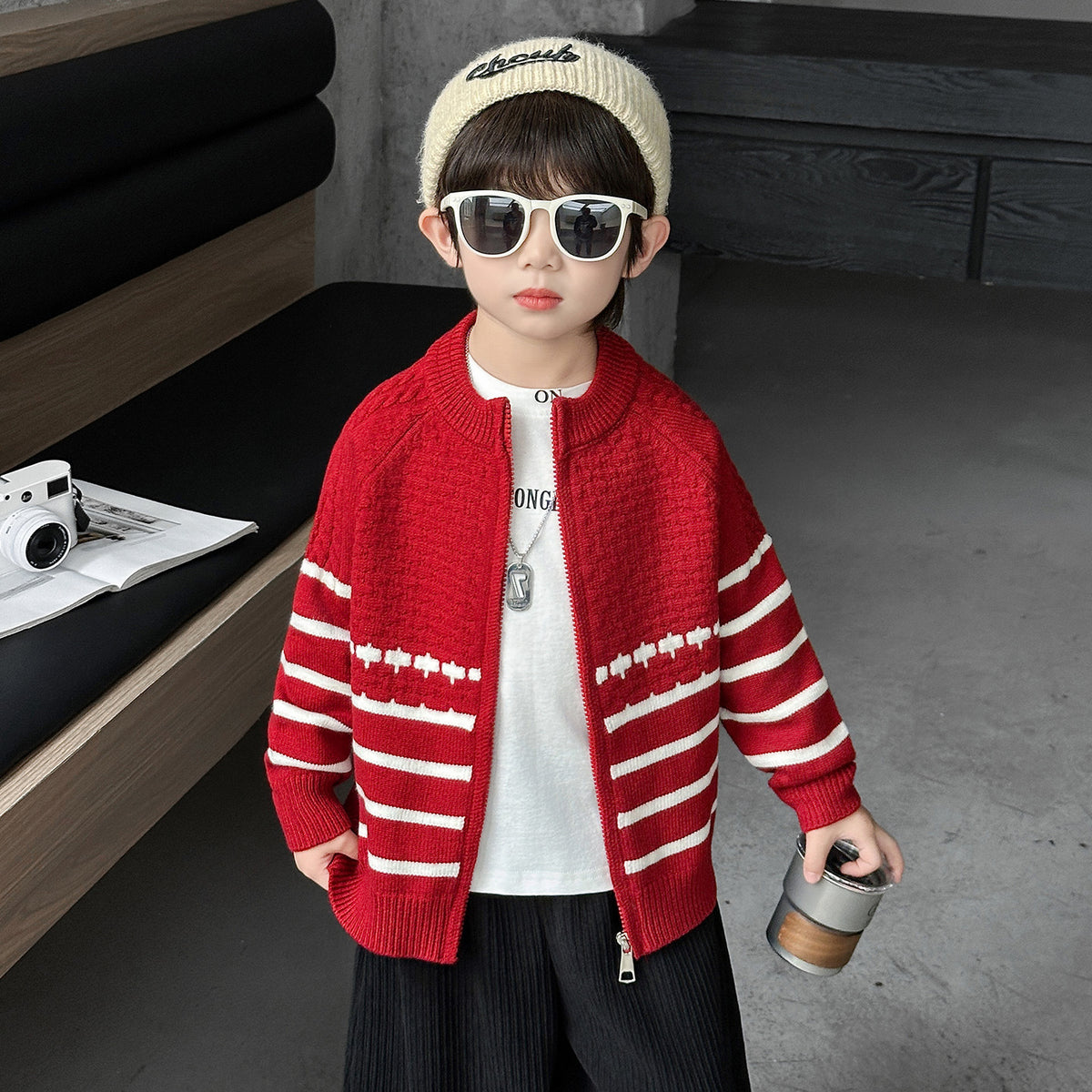 Kids Boys Thick Knit Cardigan Jacket Winter Warm Sweater