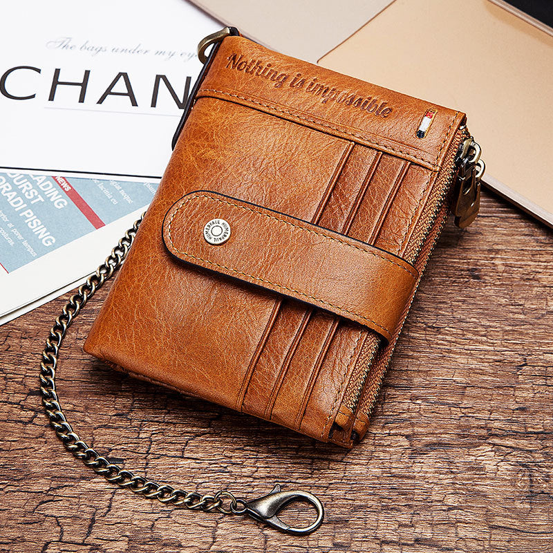 Unisex Double-Zip Leather Wallet with Card Slots