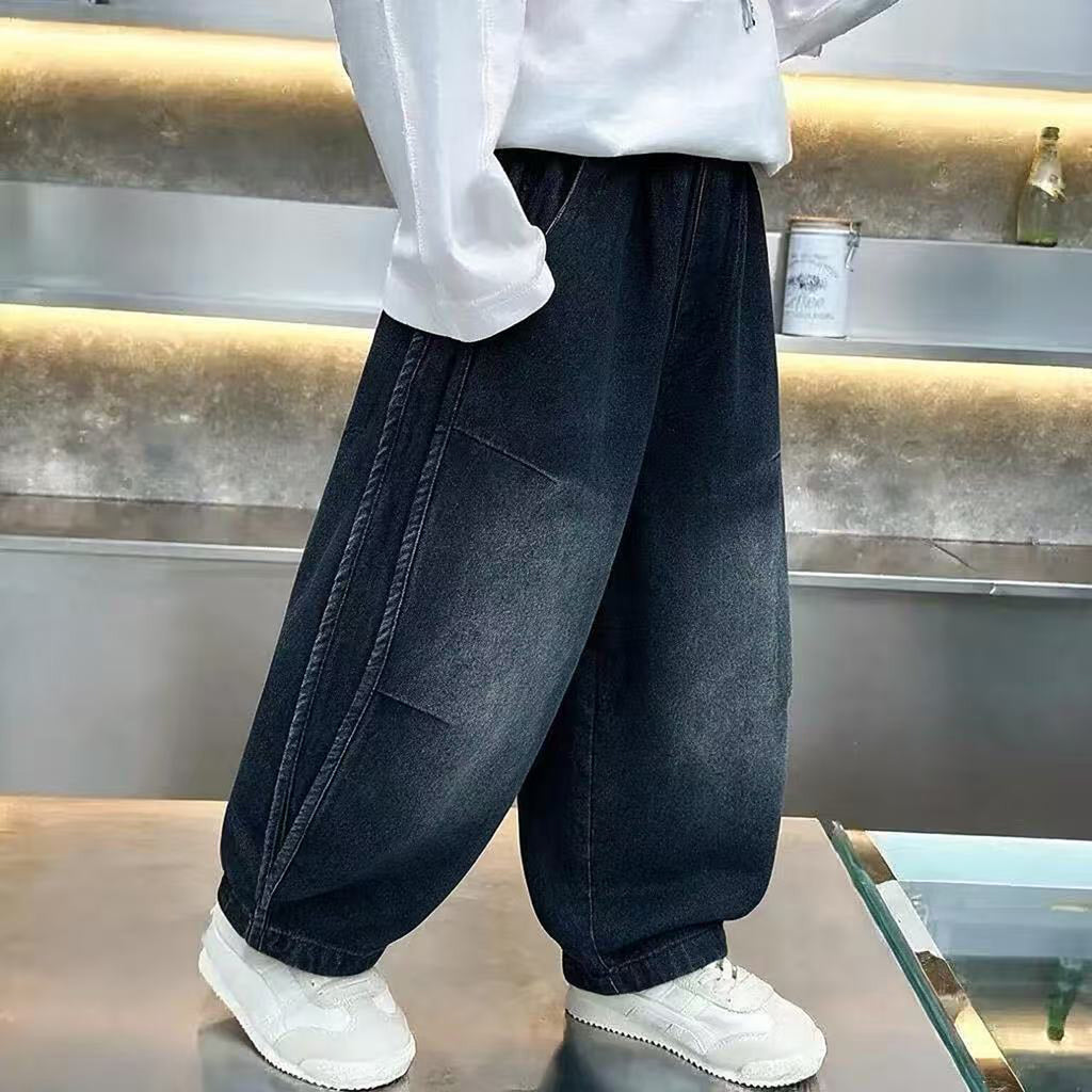 Boys' Wide-Leg Denim Pants with Elastic Waist