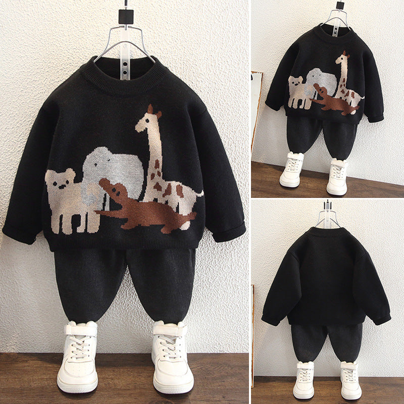 Kids Animal Print Knit Sweater Winter Thickened Long Sleeve Top
