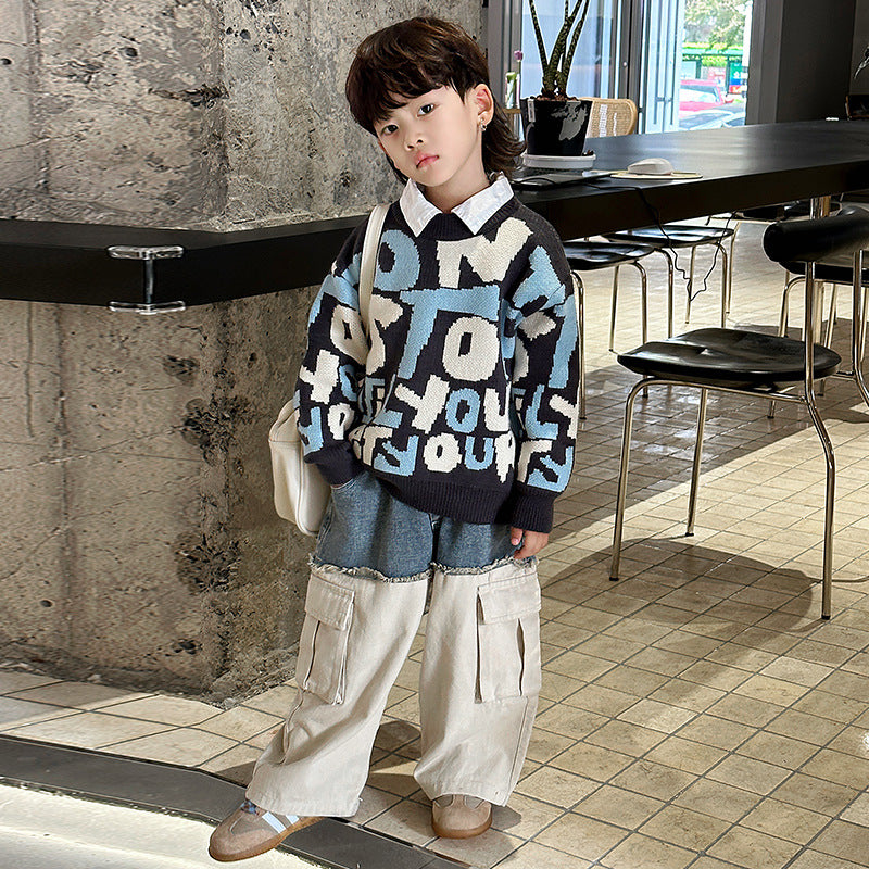 Casual Long Sleeve Kids Boys Warm Knit Sweater Top