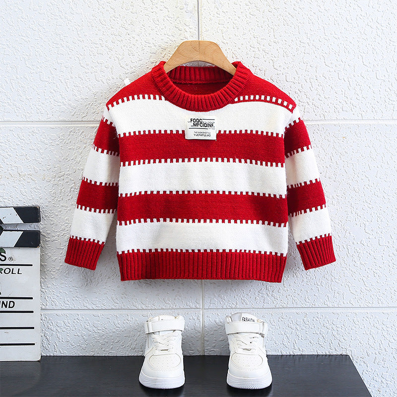 Boys Striped Long Sleeve Thick Knit Sweater