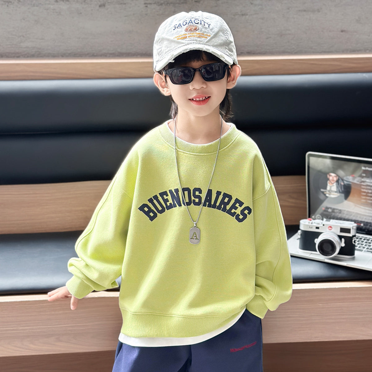 Boys' Casual Faux Two-Piece Pullover Sweatshirt