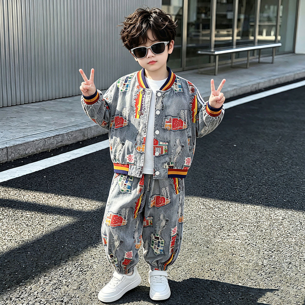 Boys Spring Autumn Jacket Casual Pants Sports Two-Piece Set
