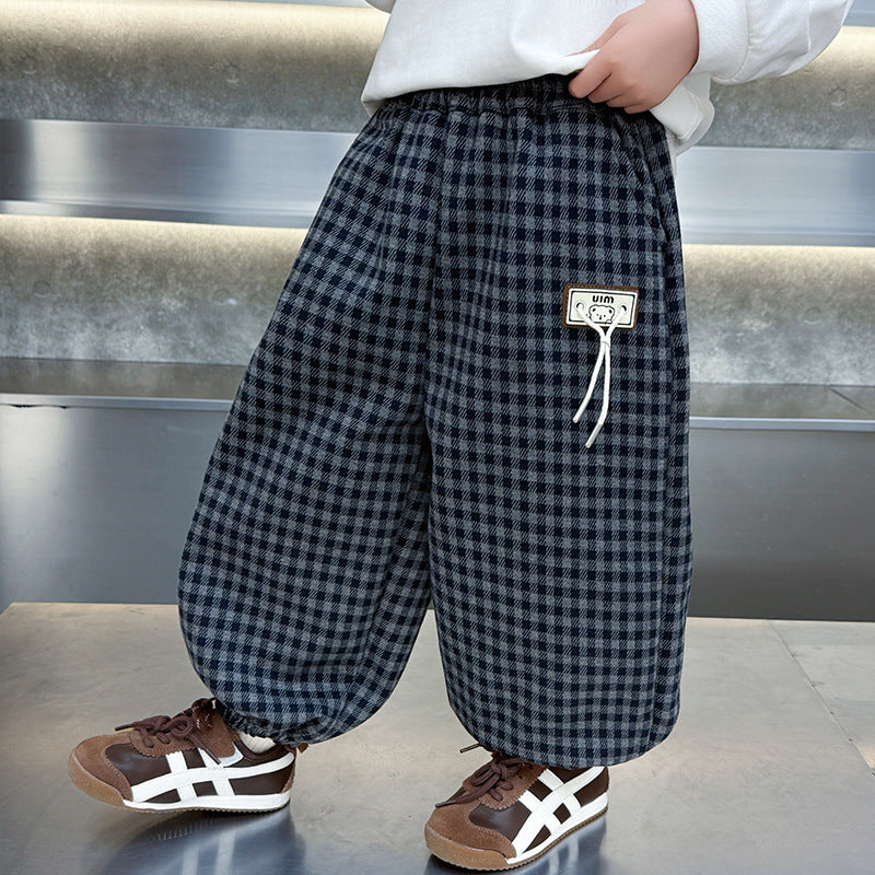 Boys’ Plaid Trousers with Elastic Waist