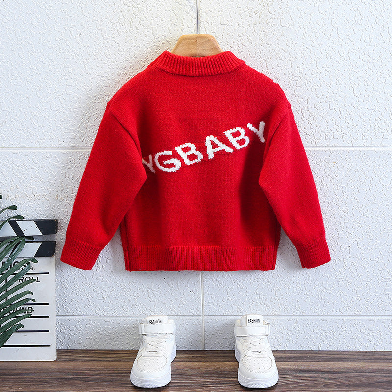 Boys' Stylish Heart Pattern Raglan Sleeve Crew Neck Pullover Sweater