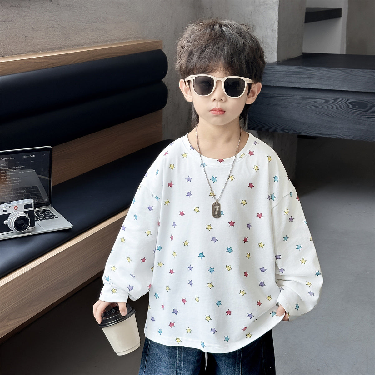 Boys' Fashion Star Print Long Sleeve T-Shirt