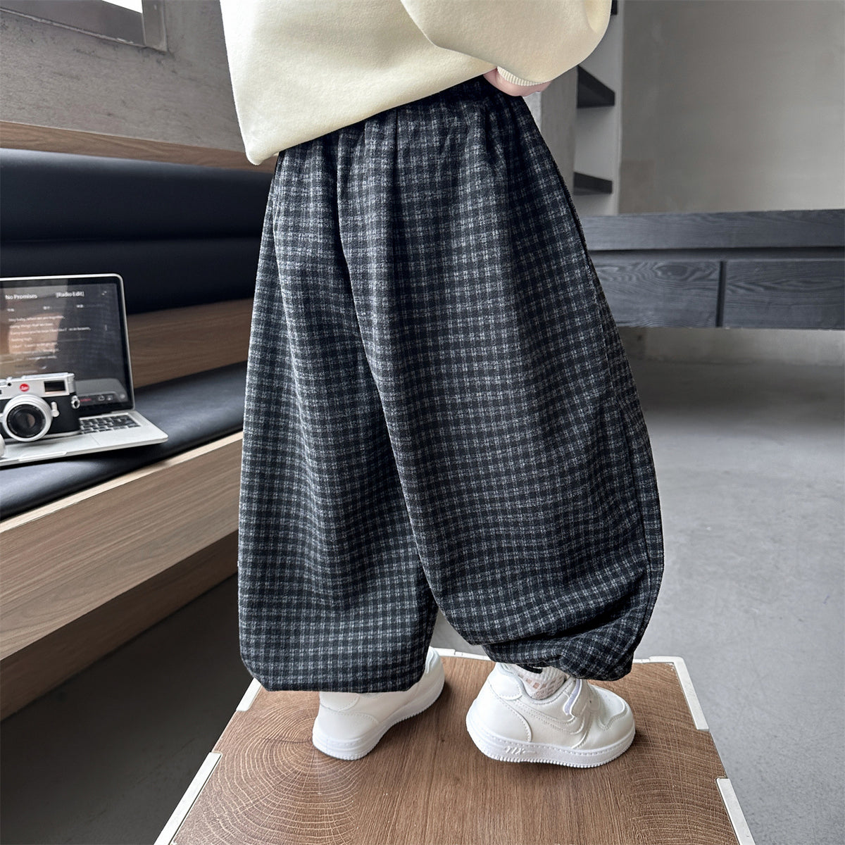 Boys Plaid Tapered Casual Pants