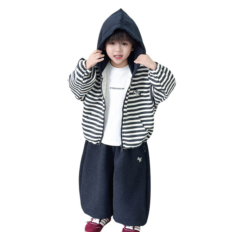 Boys Autumn Cardigan Hoodie &amp; Lantern Pants Two-Piece Set