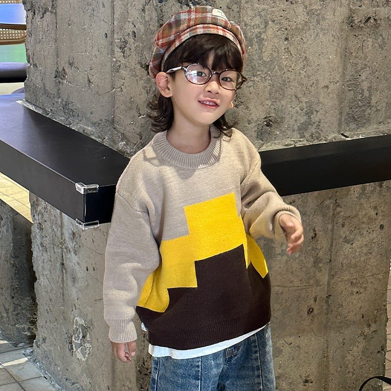 Boys Thickened Knit Sweater Long Sleeve Casual Pullover