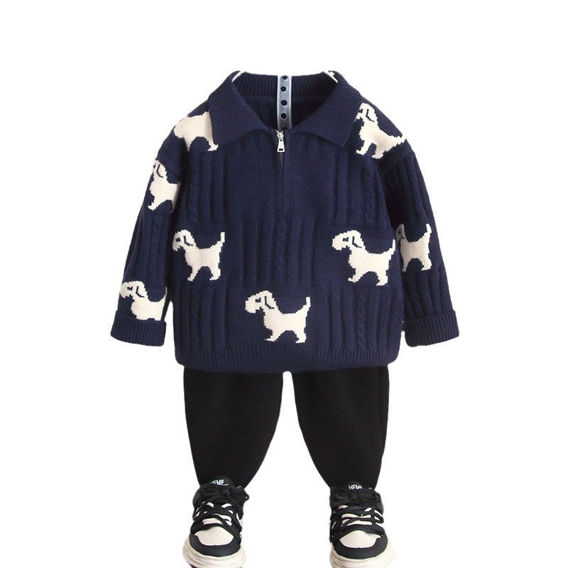 Boys' Cartoon Half Zip Knit Sweater