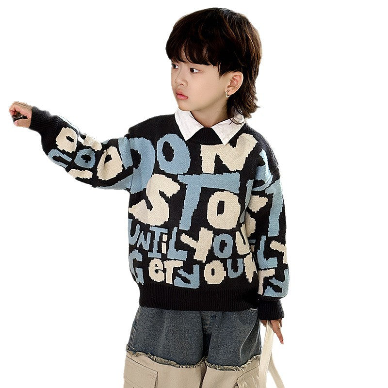 Casual Long Sleeve Kids Boys Warm Knit Sweater Top
