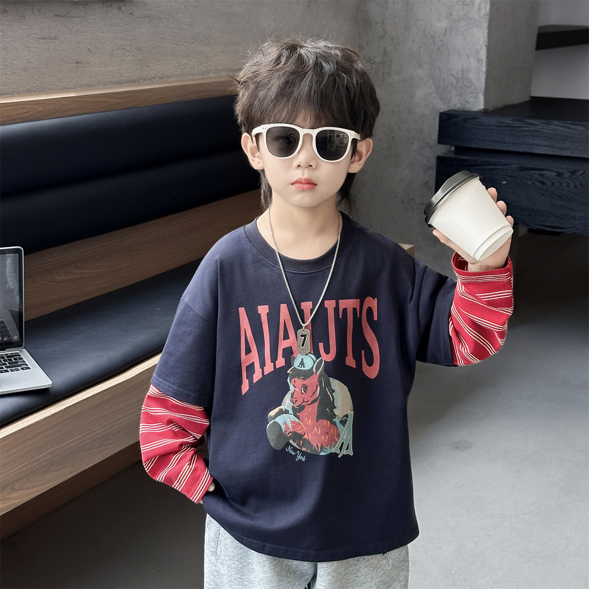 Stylish Layered Long Sleeve Crew Neck Boys' T-Shirt