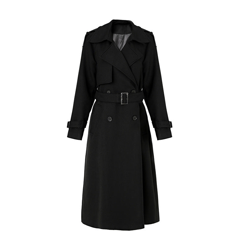 Double-Breasted Belted Mid-Length Petite Women's Trench Coat