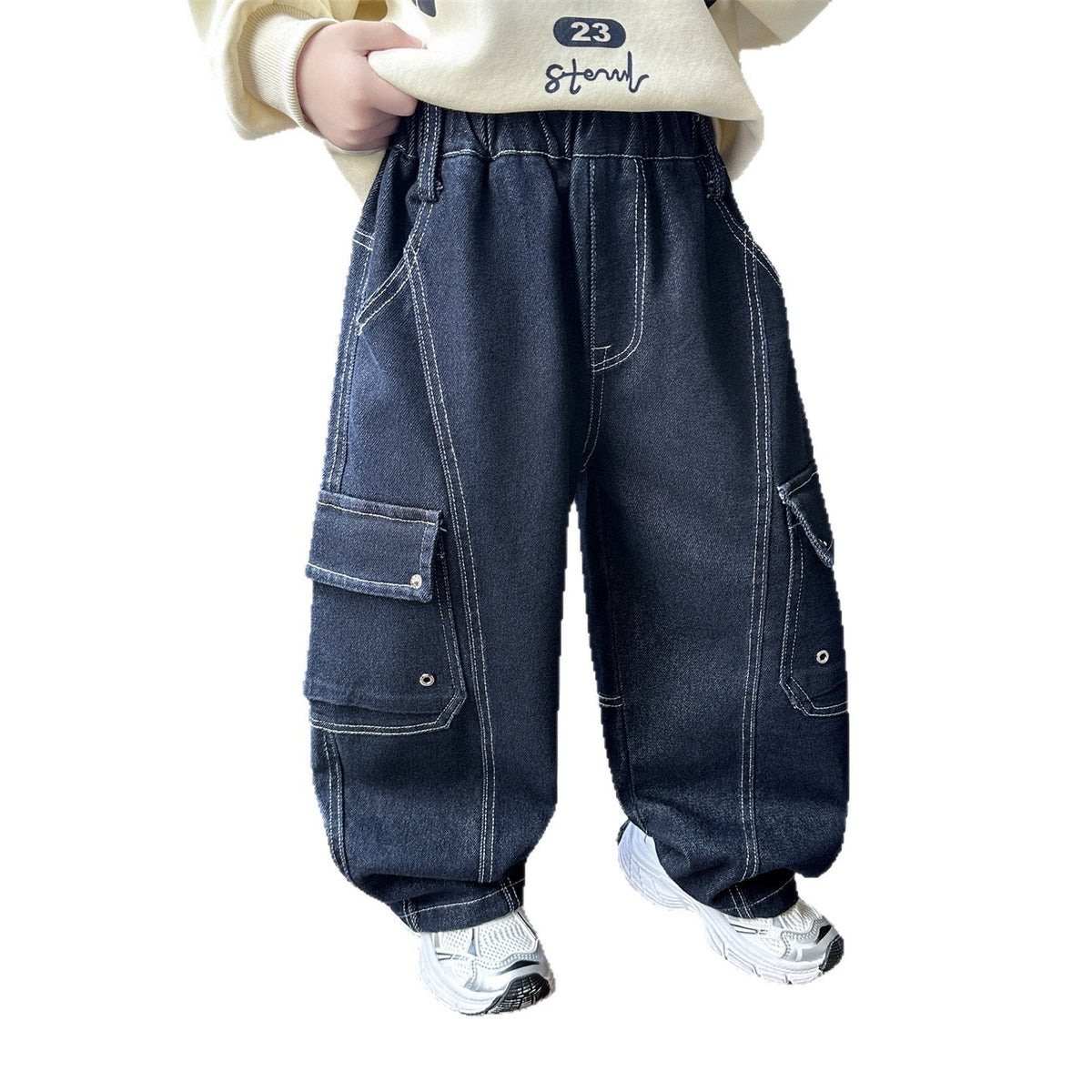 Boys’ Loose-Fit Denim Cargo Trousers