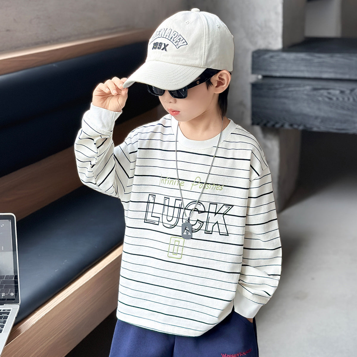 Boys' Striped Long Sleeve Crew Neck Sweatshirt