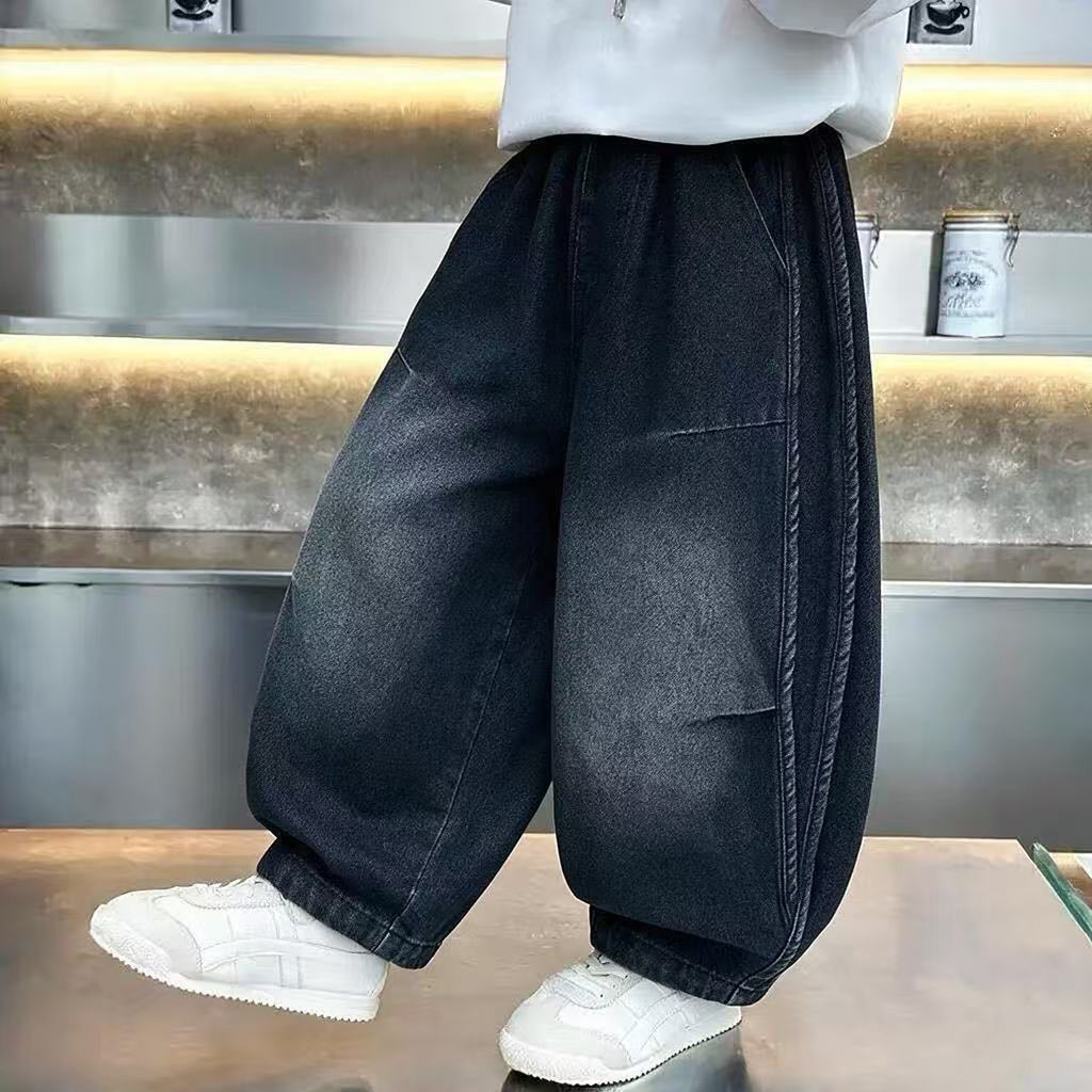 Boys' Wide-Leg Denim Pants with Elastic Waist