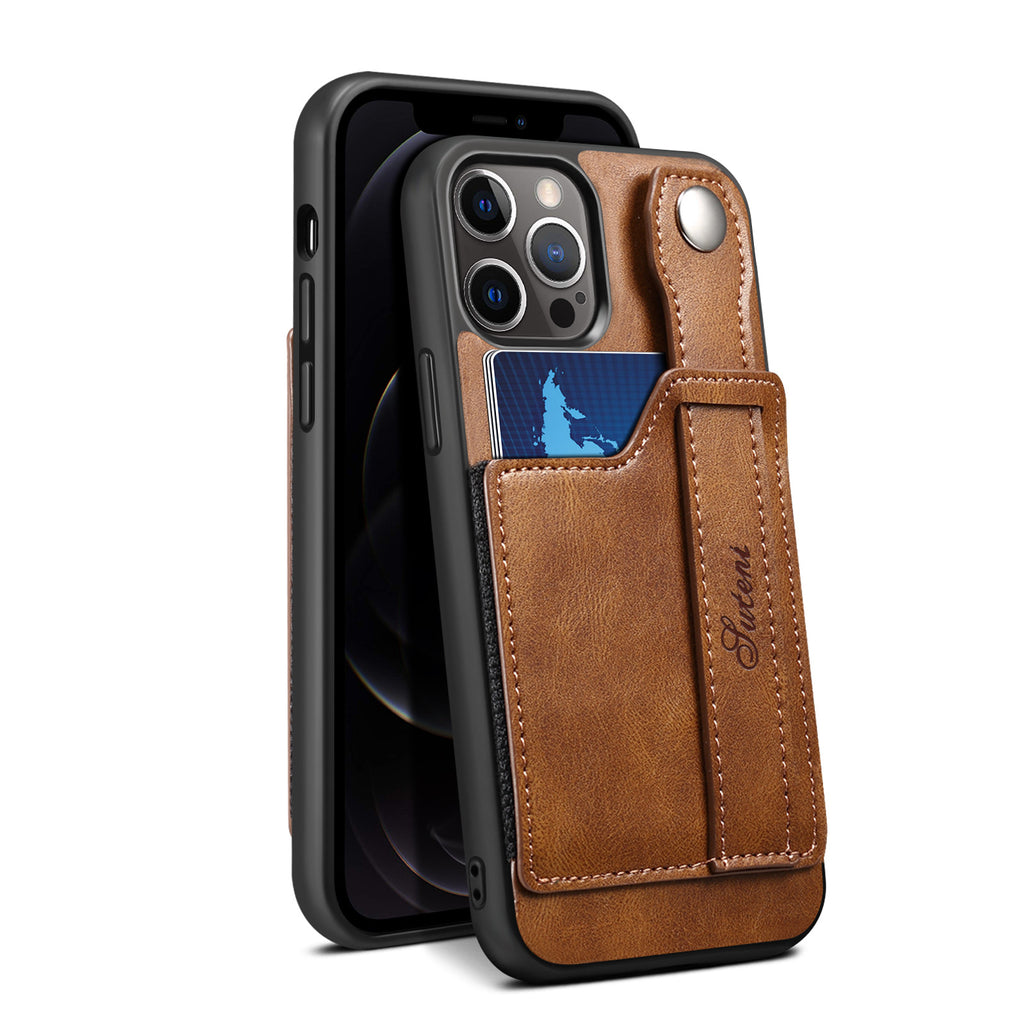 For iPhone 14ProMax Mobile Phone Case Apple iPhone 14Pro Plug-In Card Leather Case Wrist With Back Cover Type Protective Case