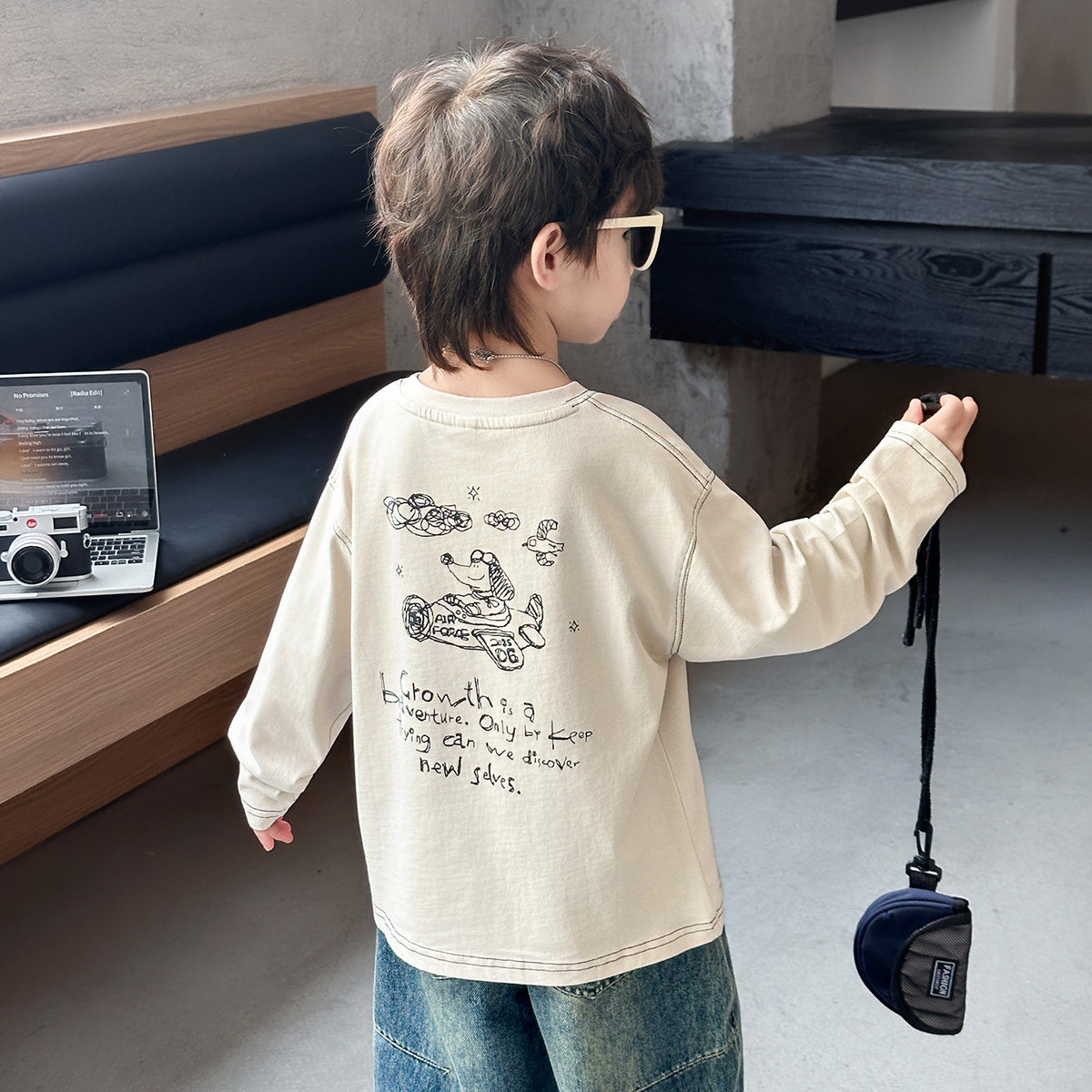 Soft Casual Boys Long Sleeve Cartoon Print Crew Neck T-shirt