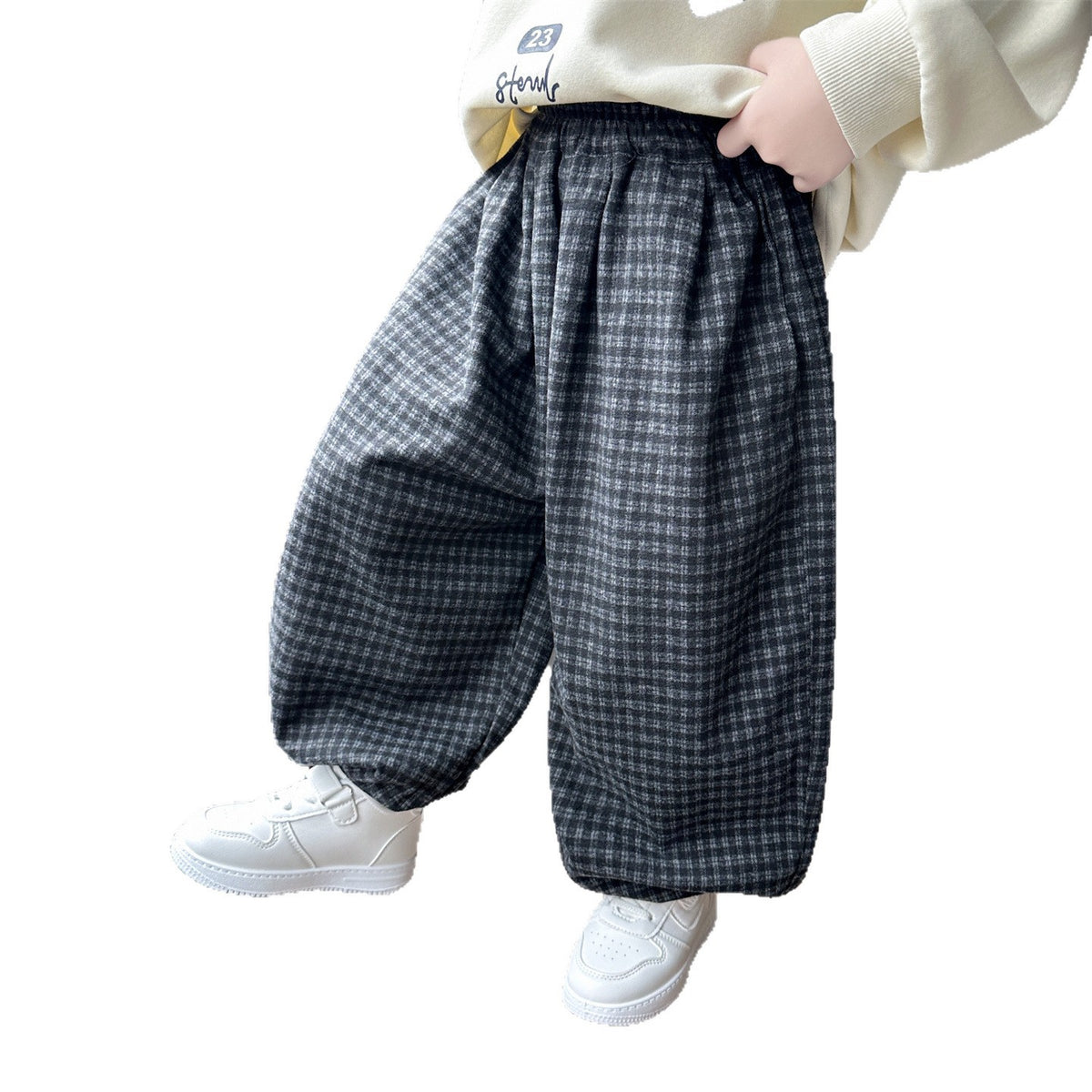 Boys Plaid Tapered Casual Pants