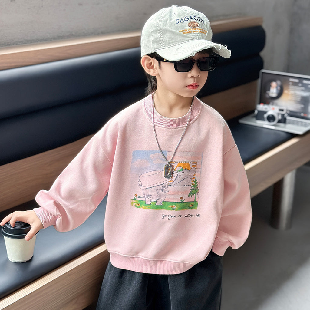 Stylish Boys Long Sleeve Crew Neck Pullover Sweatshirt