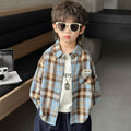 Boys' Casual Plaid Long Sleeve Collared Shirt