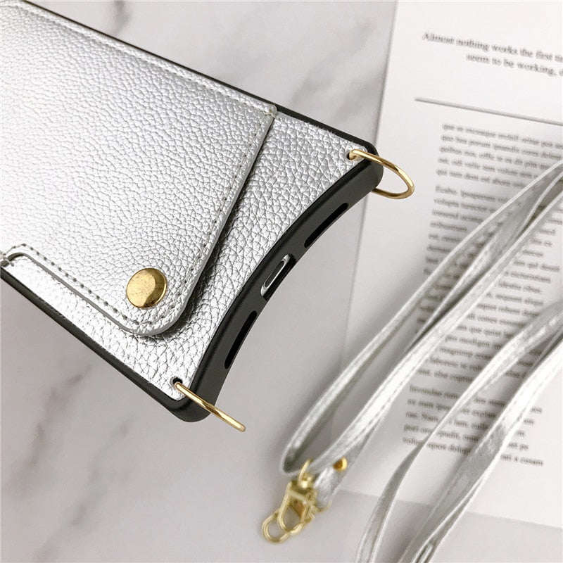 Lanyard Crossbody Wallet Case For iPhone 13 12 11 Pro Max XS MAX XR X 7 8 Plus Leather Card Slot With Shoulder Strap Back Cover