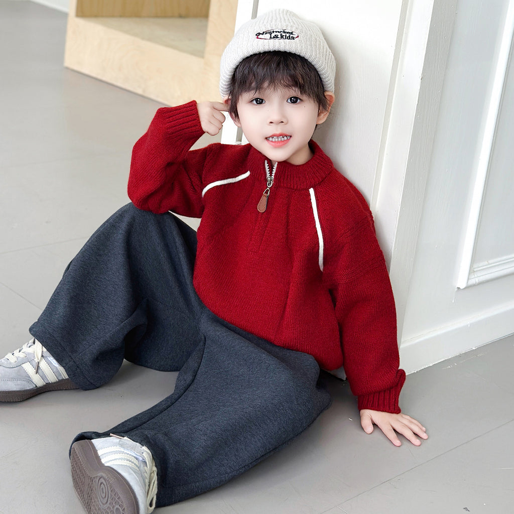 Boys Half Zip Knit Sweater Autumn Winter Fashionable Trendy Top