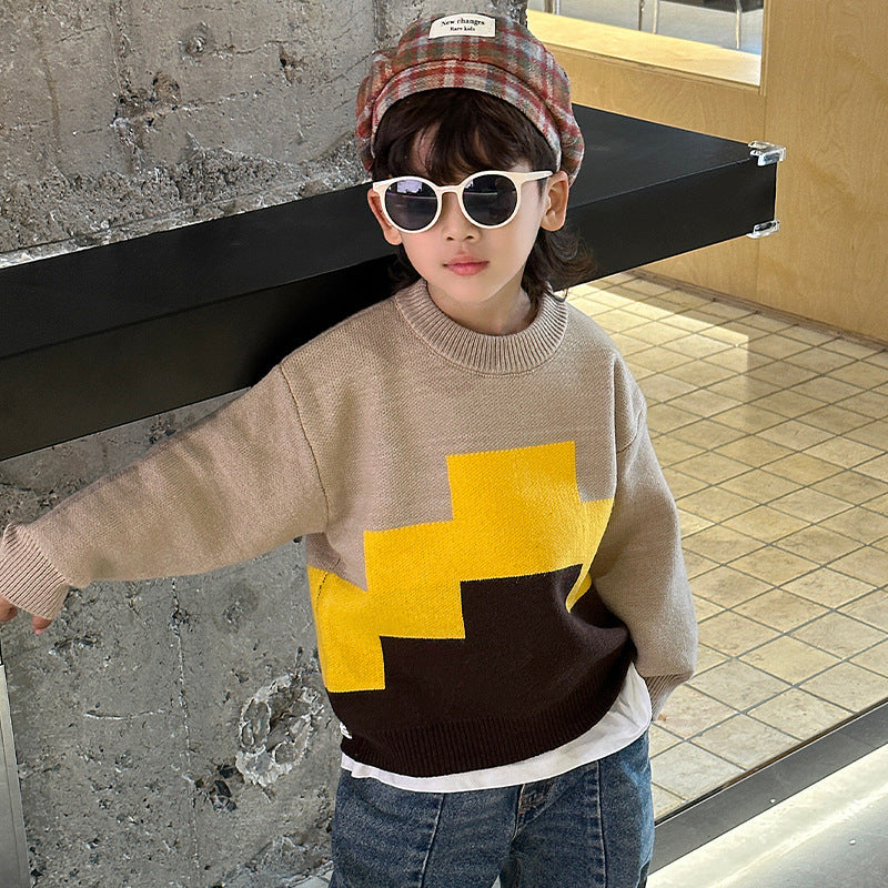 Boys Thickened Knit Sweater Long Sleeve Casual Pullover