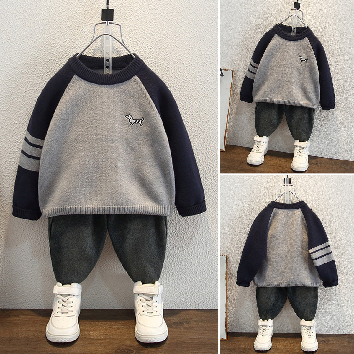 Stylish Raglan Sleeve Round Neck Boys' Knit Sweater