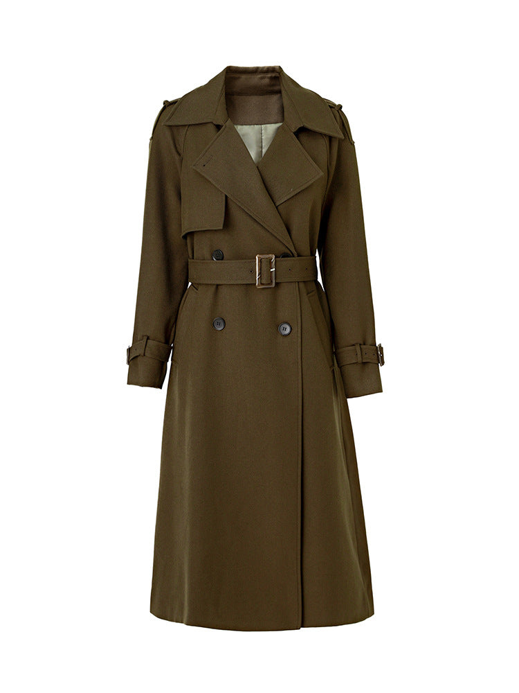 Double-Breasted Belted Mid-Length Petite Women's Trench Coat