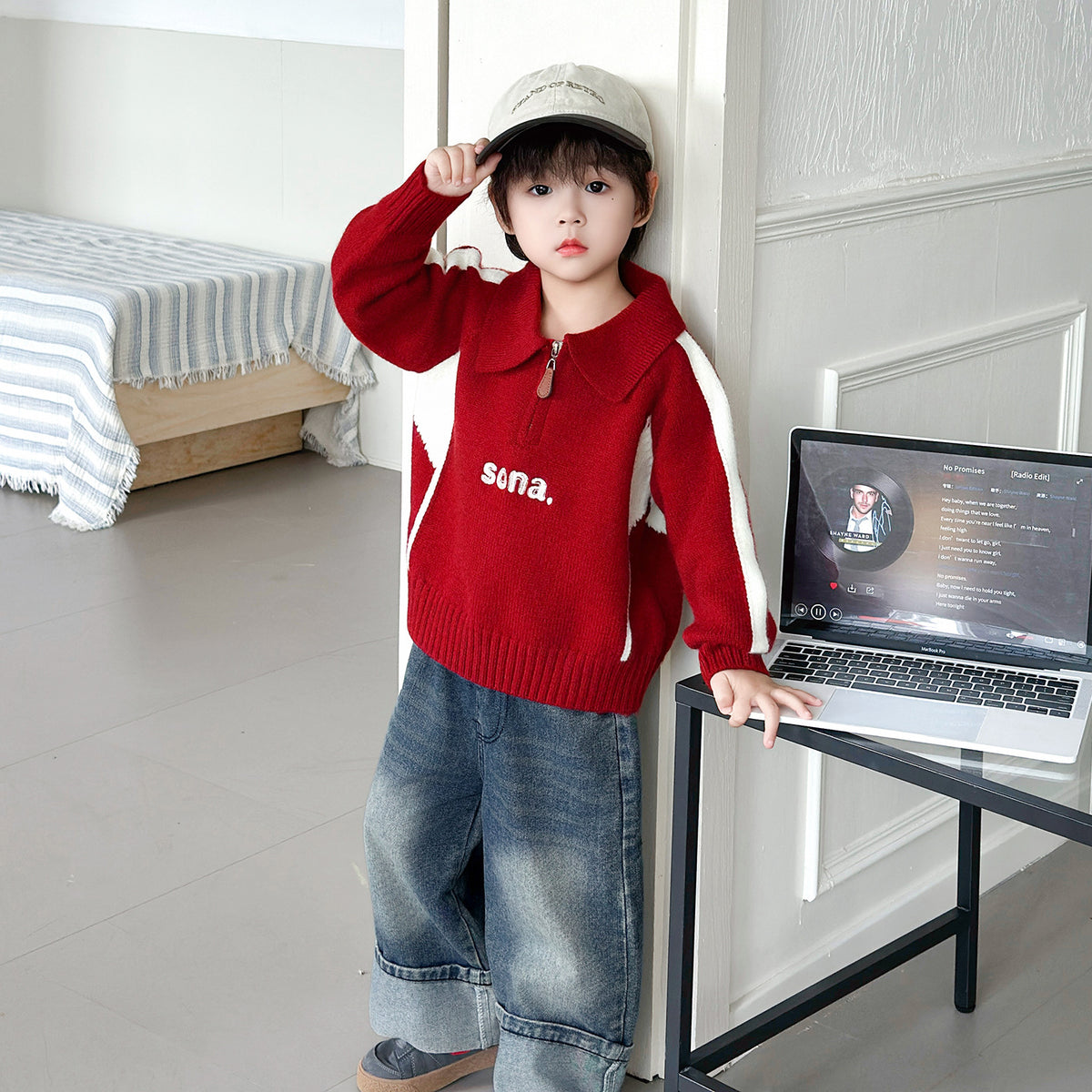 Boys' Long Sleeve Polo Collar Knit Sweater