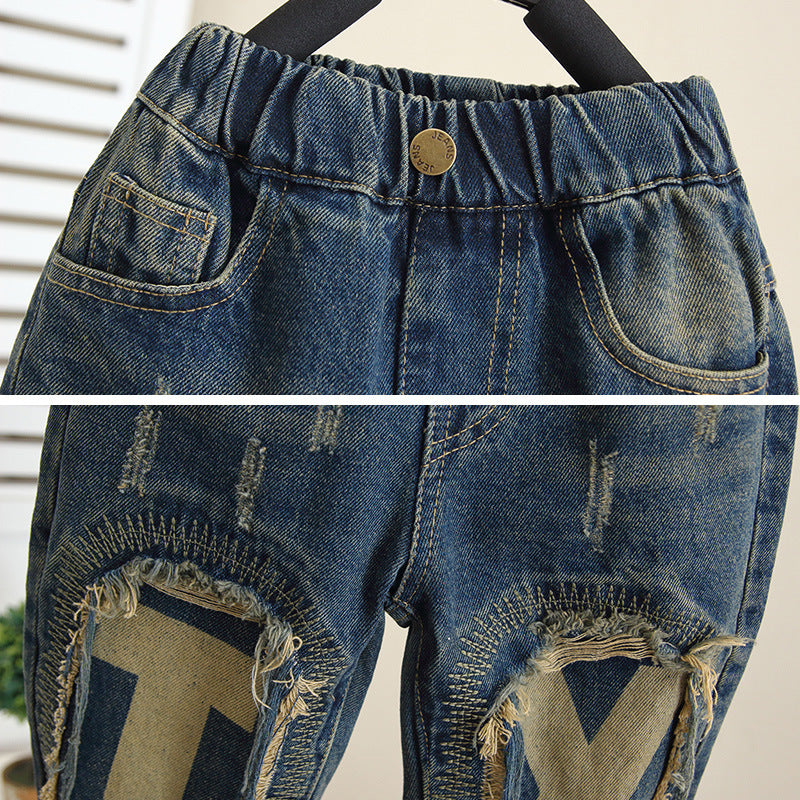 Retro Straight Leg Denim Pants for Boys