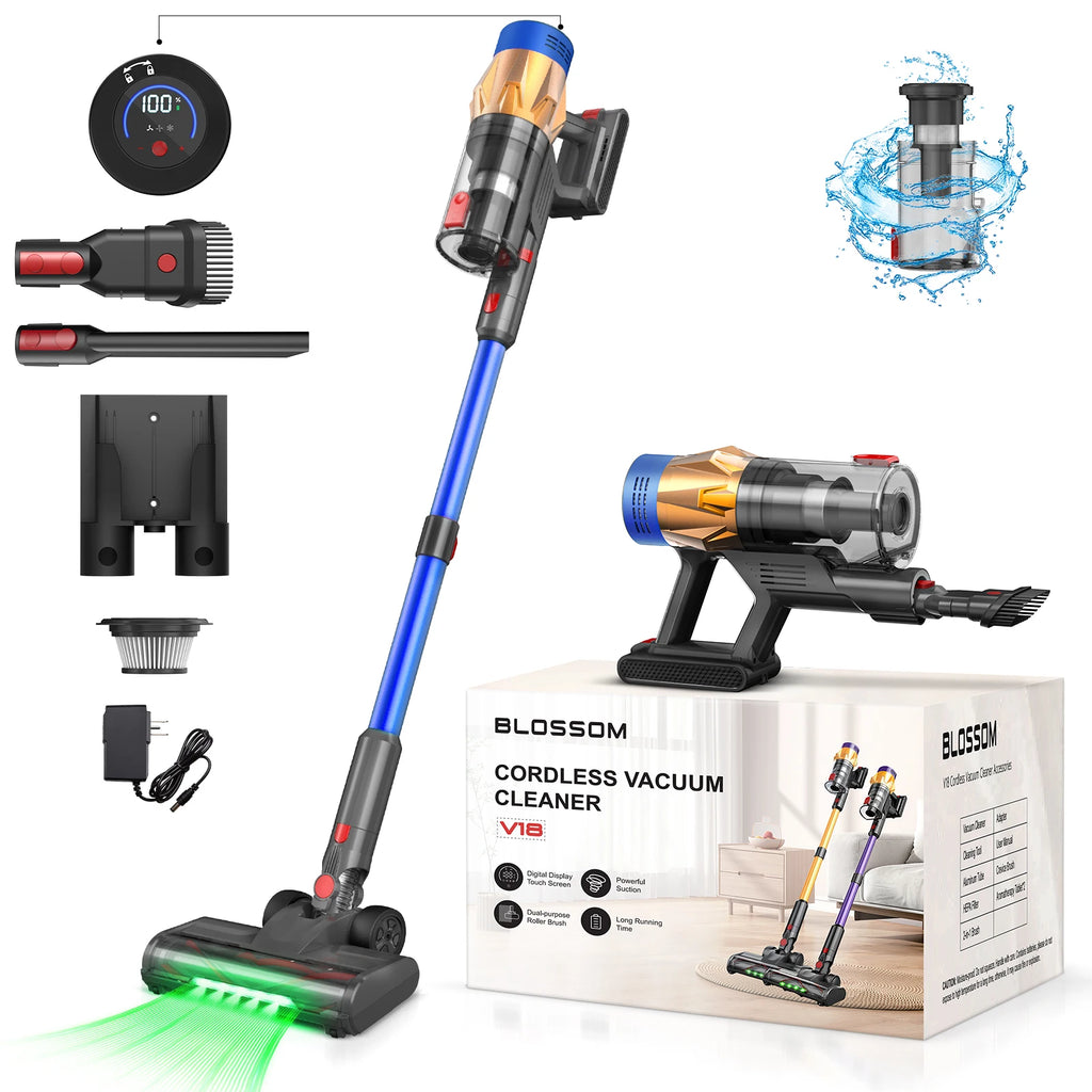 Aspirateur balai sans fil Blossom V18, 550W 45KPA, 55 minutes d'autonomie avec écran tactile, très léger (2,7 kg)
