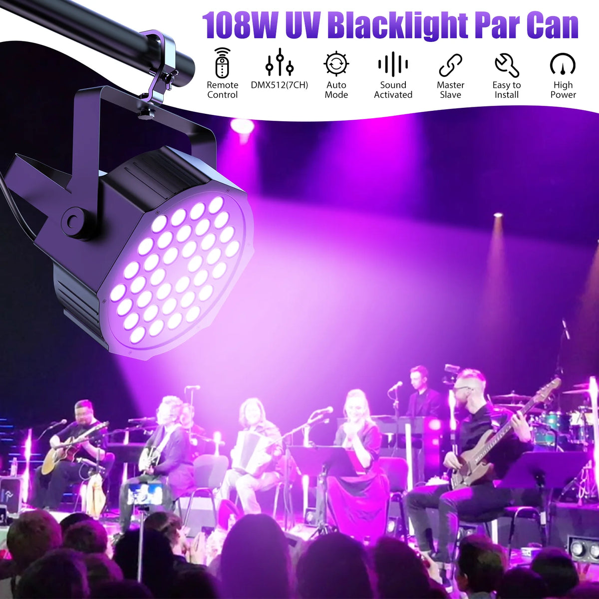 LeLeght 108W Par-Spotlight 36 LED Licht RGB DMX512 mit Fernbedienung für Disco, Bühne, DJ, Party, Show, Bar, Halloween, Weihnachten