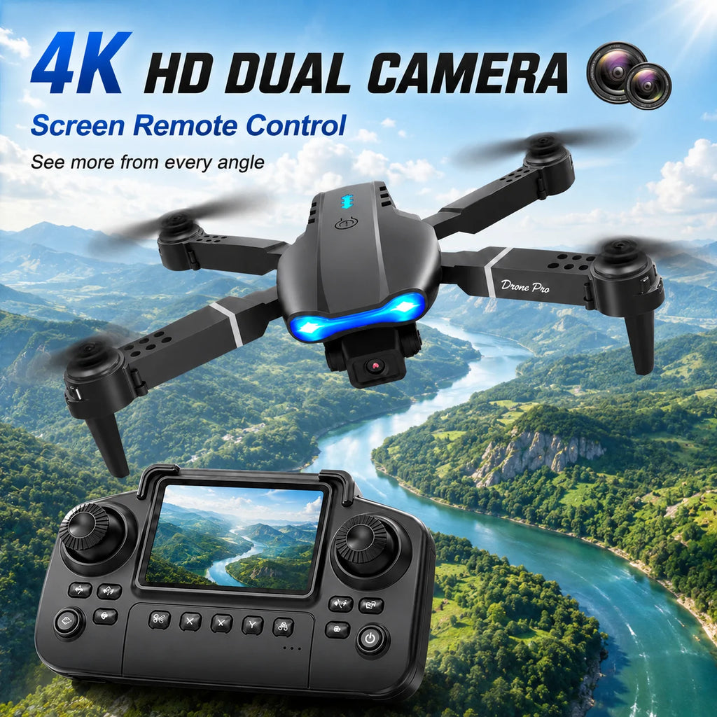 ZNLYRION Dron RC 4K con Control Remoto con Pantalla  Cámara Dual Posicionamiento de Flujo Óptico Evitación de Obstáculos Plegable FPV WIFI Control por APP Regreso con Tecla 360° Voltereta Cuadricóptero Juguete para Principiantes