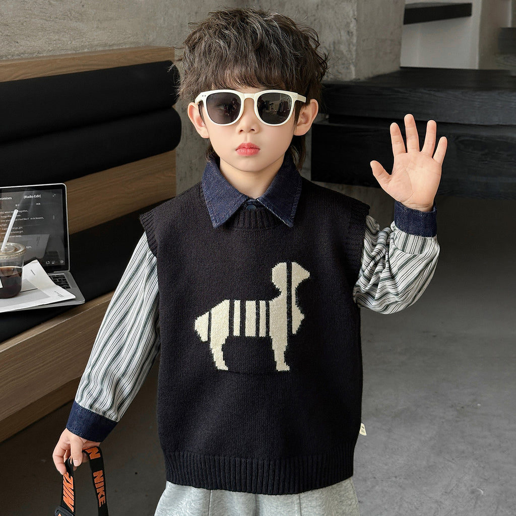 Boys Fashion Jacquard Knitted Vest Spring Autumn Casual Waistcoat