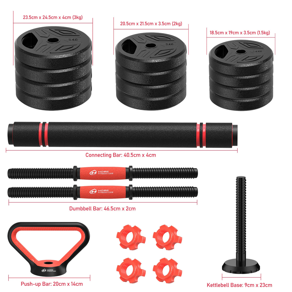 Adjustable 20 kg or 26 kg Dumbbell and Barbell Set