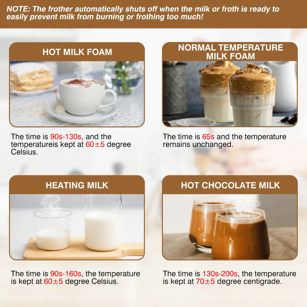 Espumador de leche de 400 W para chocolate caliente, vaporizador de leche 4 en 1 eléctrico con cable y función para bebidas calientes y frías, chocolate caliente con control de temperatura para café, latte y capuchino