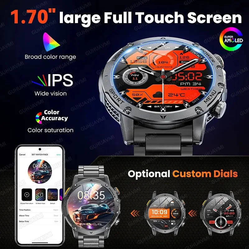 GUHUAVMI AK87 1.7″ AMOLED smartwatch with Bluetooth calls
