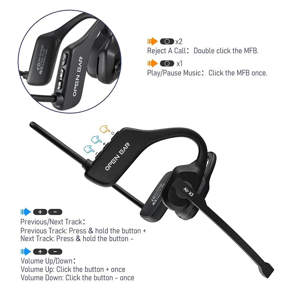 Cuffie wireless open-ear Bluetooth con microfono